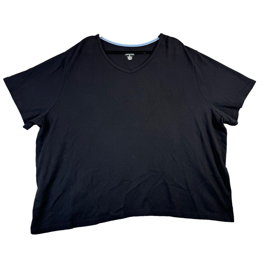 Liz & Me Essentials Womens Top 4X 30/32 Black V-Neck Short Sleeve Plus Size Cute